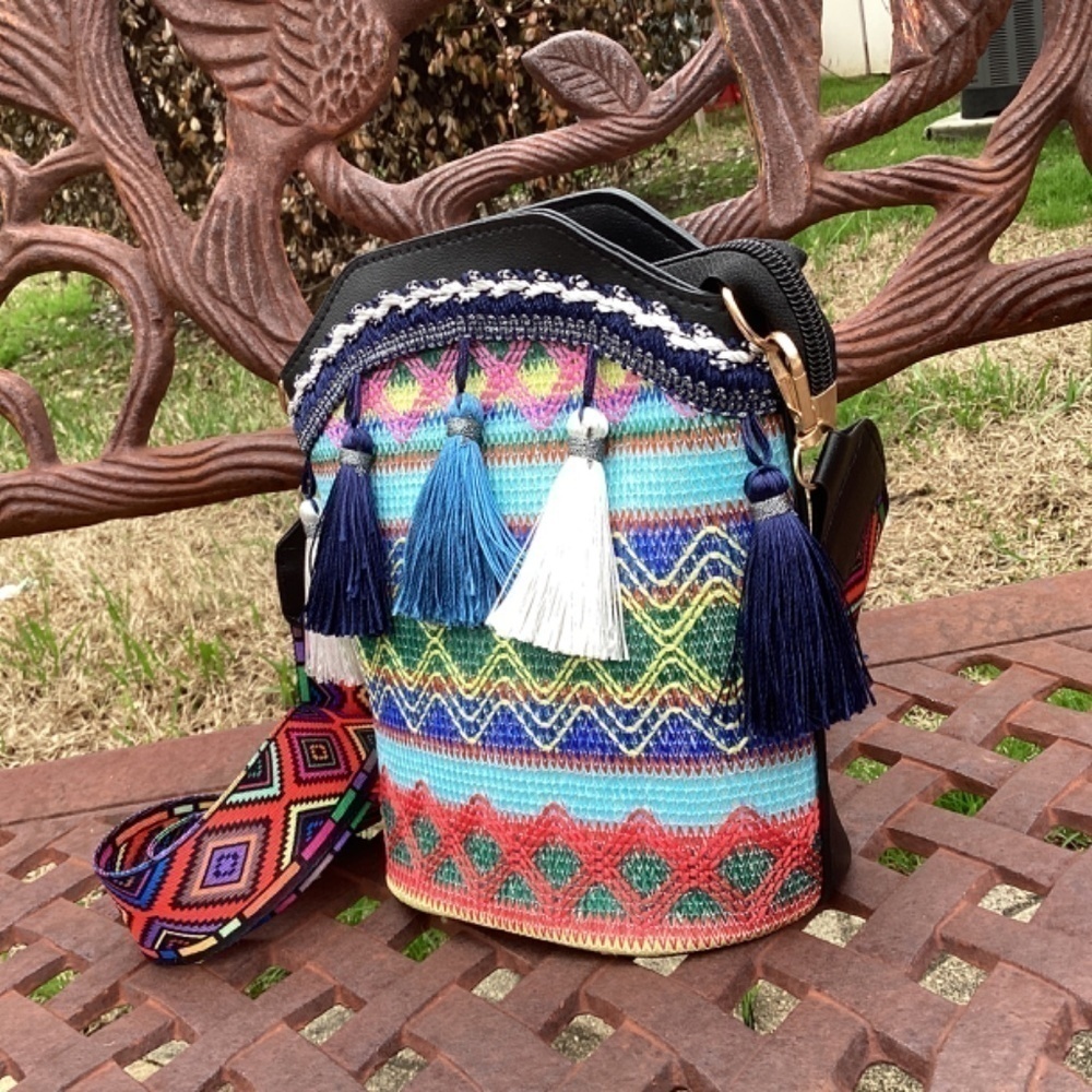 NWT SamaYe Bohemian Ethic Style Shoulder Crossbody Messenger Small Bucket Bag - Picture 5 of 10